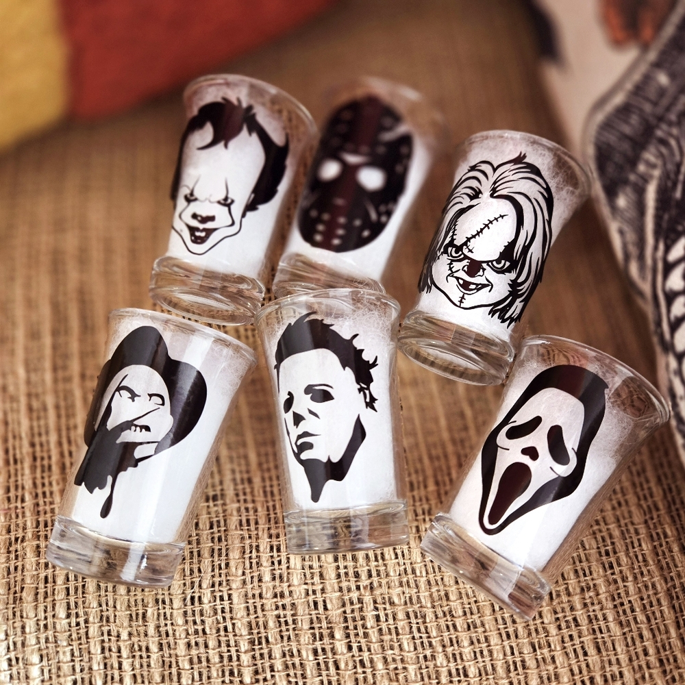 Halloween Shot Glasses Slasher / killer horror movies. Set of 3